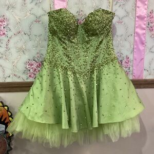 Lime Green Sequin on Taffeta Cocktail Dress